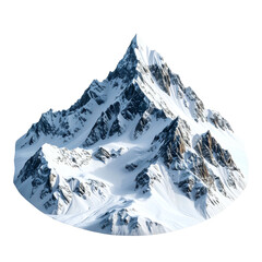 Digitally rendered, snow-covered mountain peak against a stark black backdrop