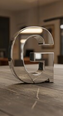 Chrome Letter G on Wooden Surface - Modern Interior Decor.