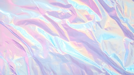 Iridescent, wrinkled surface reflects pastel colors in flowing patterns.
