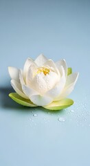 Elegant White Lotus Blossom on Light Blue Background.