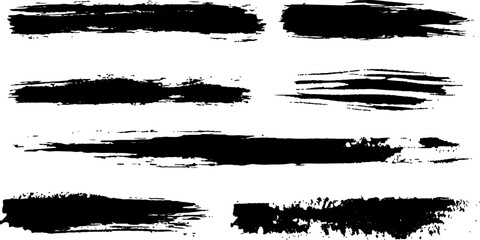 Horizontal black brushstrokes on white background. Vector collection of black paint strokes. Black paint brush strokes collection.