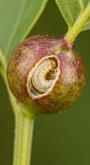 Gall Wasp Larva Emerging from Oak Apple Gall.