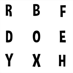 Black letters arranged in a grid on a white background