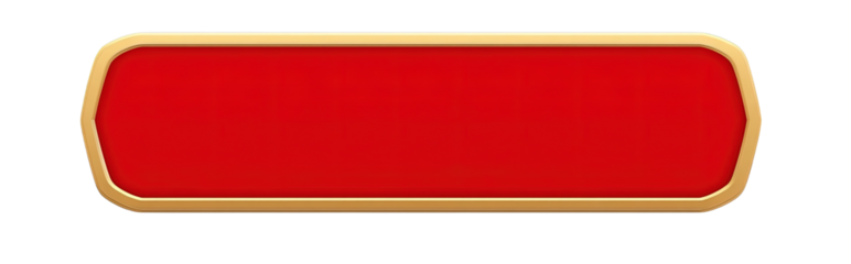 Rectangular red button with rounded corners and a golden outline, graphic element