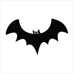 Simple Black Bat Silhouette with Glowing Eyes Vector