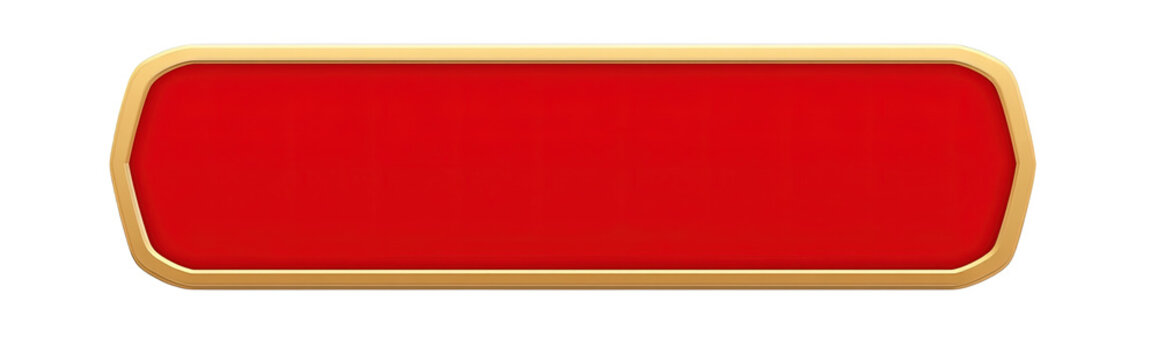 Rectangular red button with rounded corners and a golden outline, graphic element