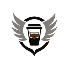 creative coffee shop emblem featuring a takeaway vector art