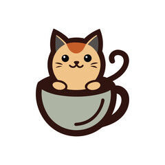 cafe logo with a cute cat sitting insi