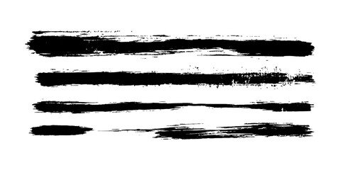 Black brush stroke icon Collection on white background. Black brush stroke textures for art and design projects showcasing dynamic styles. Set of grunge brush strokes. Abstract black ink splash. 