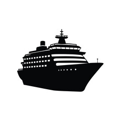 Obraz premium Silhouette of a massive cruise ship sailing across the ocean, on white, cruise ship silhouette vector illustration