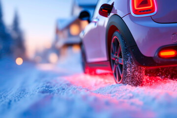 Winter road with electric plug in car with soft shadow photorealistic