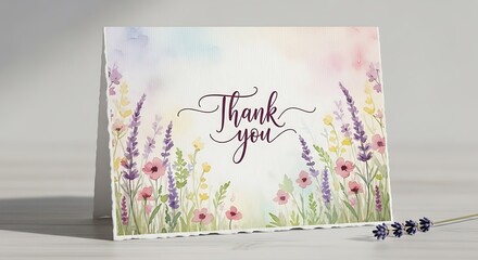 Elegant Watercolor Thank You Card with Floral Design.