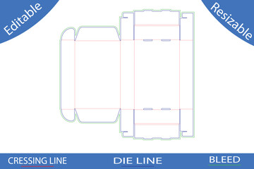 Tall packaging box die cut template with lid flaps