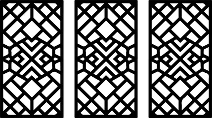 3 rectangular panels with abstract geometric pattern