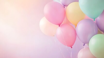 Pastel balloons float against a soft, ethereal background.