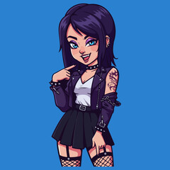 Cute goth punk girl cartoon character