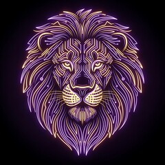 Neon Lion - A Striking Digital Art Portrait of Feline Majesty.