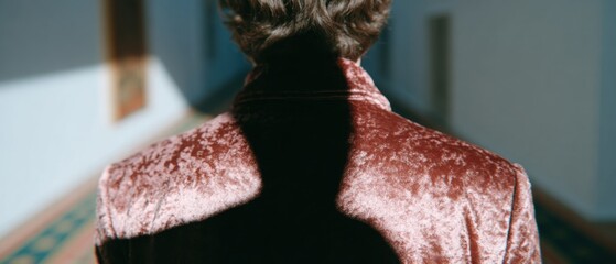 Back View of Man in Velvet Jacket with Dramatic Shadow Play