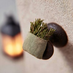Decorative Plant Holder with Greenery on Rustic Wall Fixture