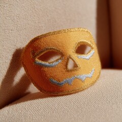 Festive Halloween Mask with Yellow Color and Blue Details on Fabric