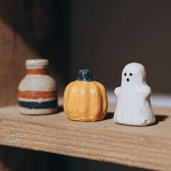 Colorful Halloween Decorations with Pumpkin and Ghost Figurines