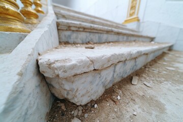 Detail of Weathered Marble Steps with Dust and Wear Patterns