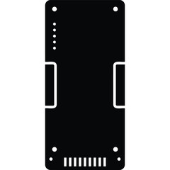 A black rectangular object with rounded corners and cutouts, isolated on a white background in simple style silhouette