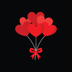 3d bouquet of heart shaped red balloons tied with a bow vector art illustration
