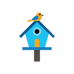A colorful birdhouse with a bird perched on the roof vector art illustration