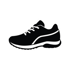Black and white running shoe illustration with laces and textured sole, running shoes silhouette vector illustration