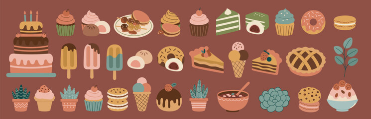 Sweets and Desserts Illustration Set — Hand-Drawn Folk Art Food Collection