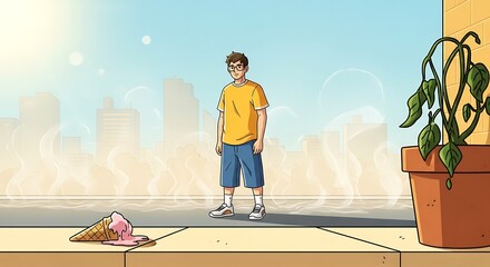 Boys Disappointment - Dropped Ice Cream and a Withered Plant.