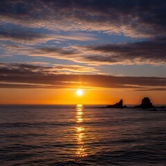 Golden Hour Serenity - A Coastal Sunsets Radiant Embrace.