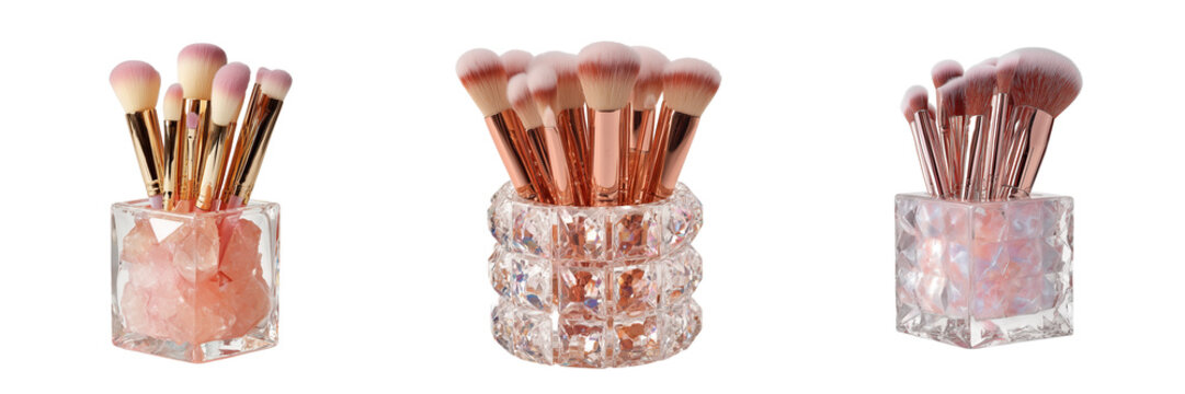 Set of Elegant crystal organizer for small accessories on transparent png background. Ai generated