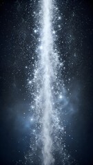 Fototapeta premium A bright, glowing white light stream with sparkling stars and nebulae in a dark, cosmic background, representing a journey through space or a powerful energy