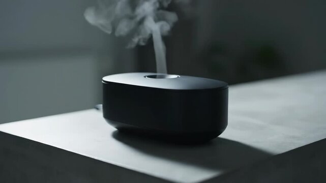 Elegant aroma diffuser emitting steam for relaxation in bedroom