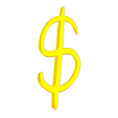 Yellow dollar sign isolated on transparent background, symbol of wealth and money