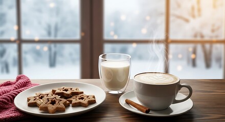 Winter Warmth - Cookies, Milk, and Coffee by the Window.
