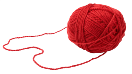 Red woolen yarn ball isolated transparent background