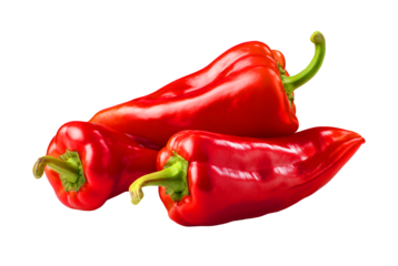 Fresh spicy red chili close-up showing curved shape and stem detail