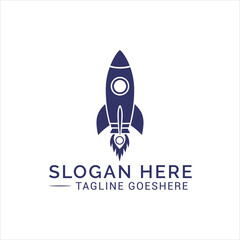 Dark blue rocket ascending with text space launch