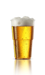 cold plastic mug of beer