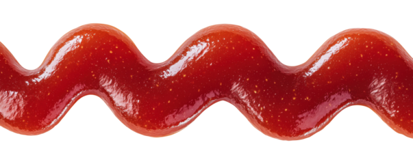 Wavy line of red ketchup sauce isolated on transparent background