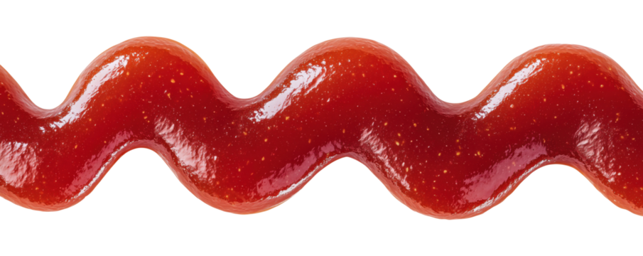 Wavy line of red ketchup sauce isolated on transparent background