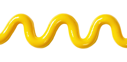 Yellow mustard sauce creating a wavy flowing line isolated on transparent background