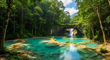Turquoise Paradise - A Lush Waterfall Oasis in the Jungle.