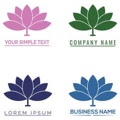 Four lotus logos pink green blue purple flower symbol