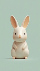 Obraz premium Cute white bunny rabbit standing on a light green background.