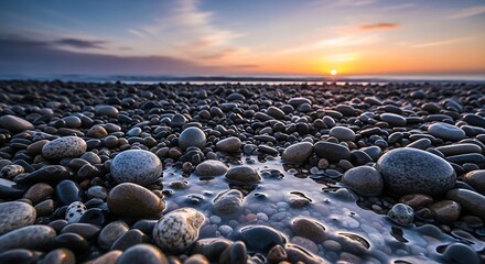 Pebble Beach at Sunset - A Serene Coastal Landscape.