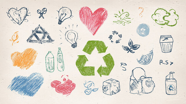 Eco Doodle Pattern with Recycle, Reuse and Sustainability Icons
